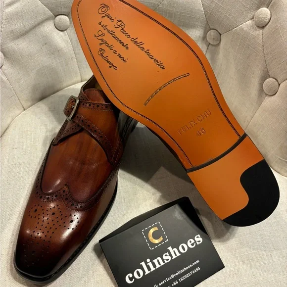 BRAND NEW, NEVER WORN Brogue Monk Strap dress shoes. - Picture 3 of 5